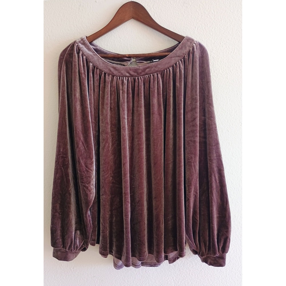Umgee USA Mauve Prurple Velvet Balloon Sleeve Blouse Size 1XL Boho Top Oversized